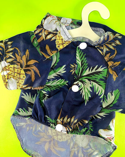 Tropical Button-Up Pet Shirt | Palm & Pineapple Print