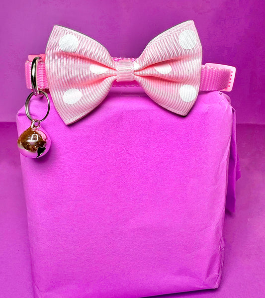 Pink Polka Dot Bow Pet Collar | With Bell