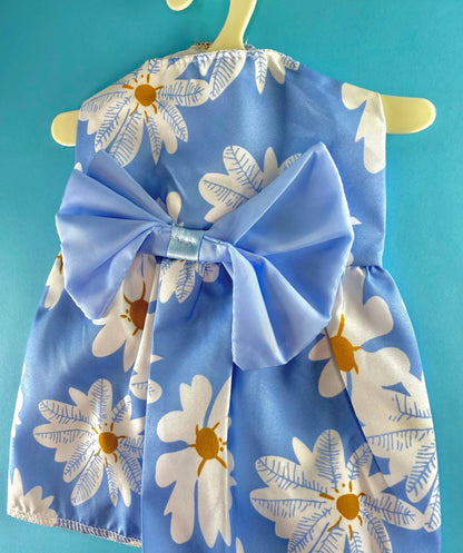 Blue Floral Bow Pet Dress | For Dogs & Cats