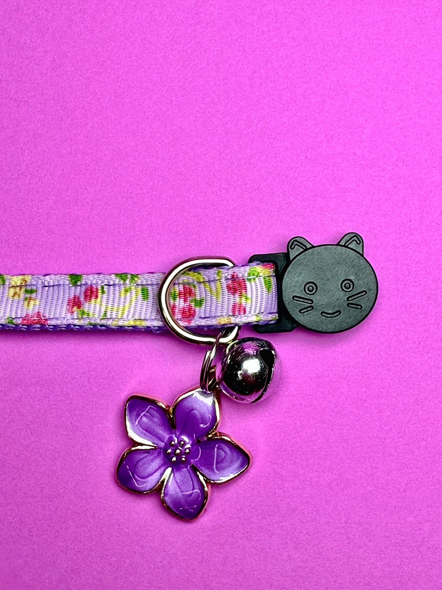 Lilac Floral Cat Collar | Cat Face Buckle & Bell