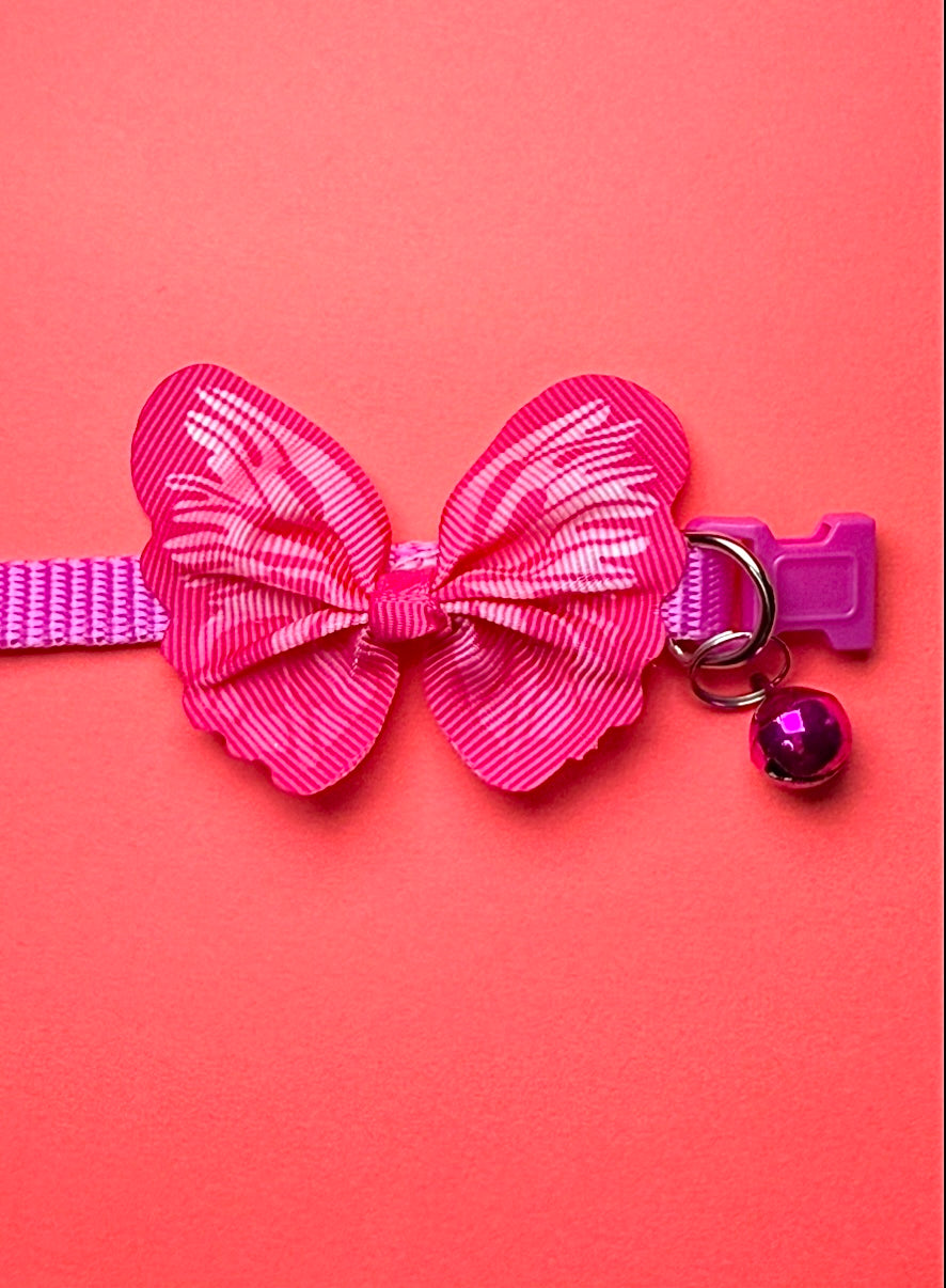 Hot Pink Butterfly Pet Collar | With Bell