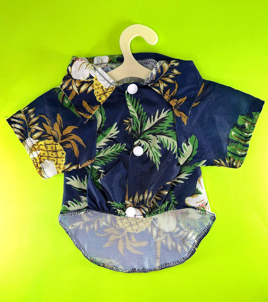 Tropical Button-Up Pet Shirt | Palm & Pineapple Print