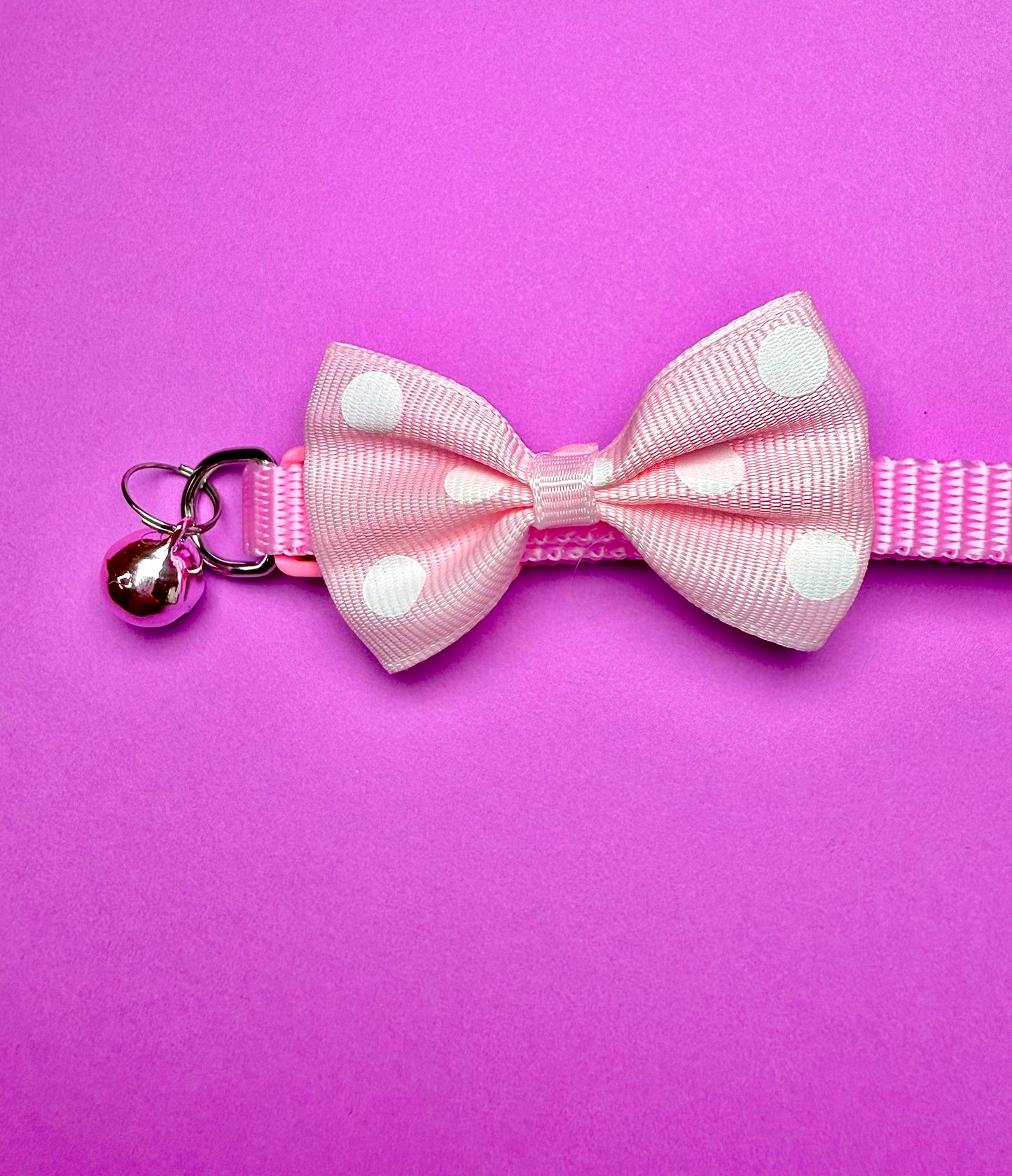 Pink Polka Dot Bow Pet Collar | With Bell